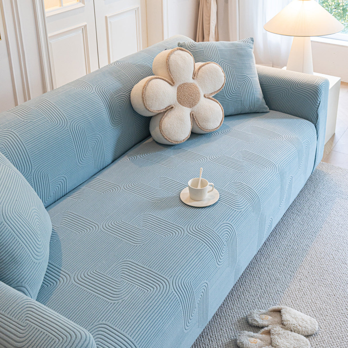 Modern Slipcovers Geometric Textured Stretchable Sofa Cover for Couch with Chaise