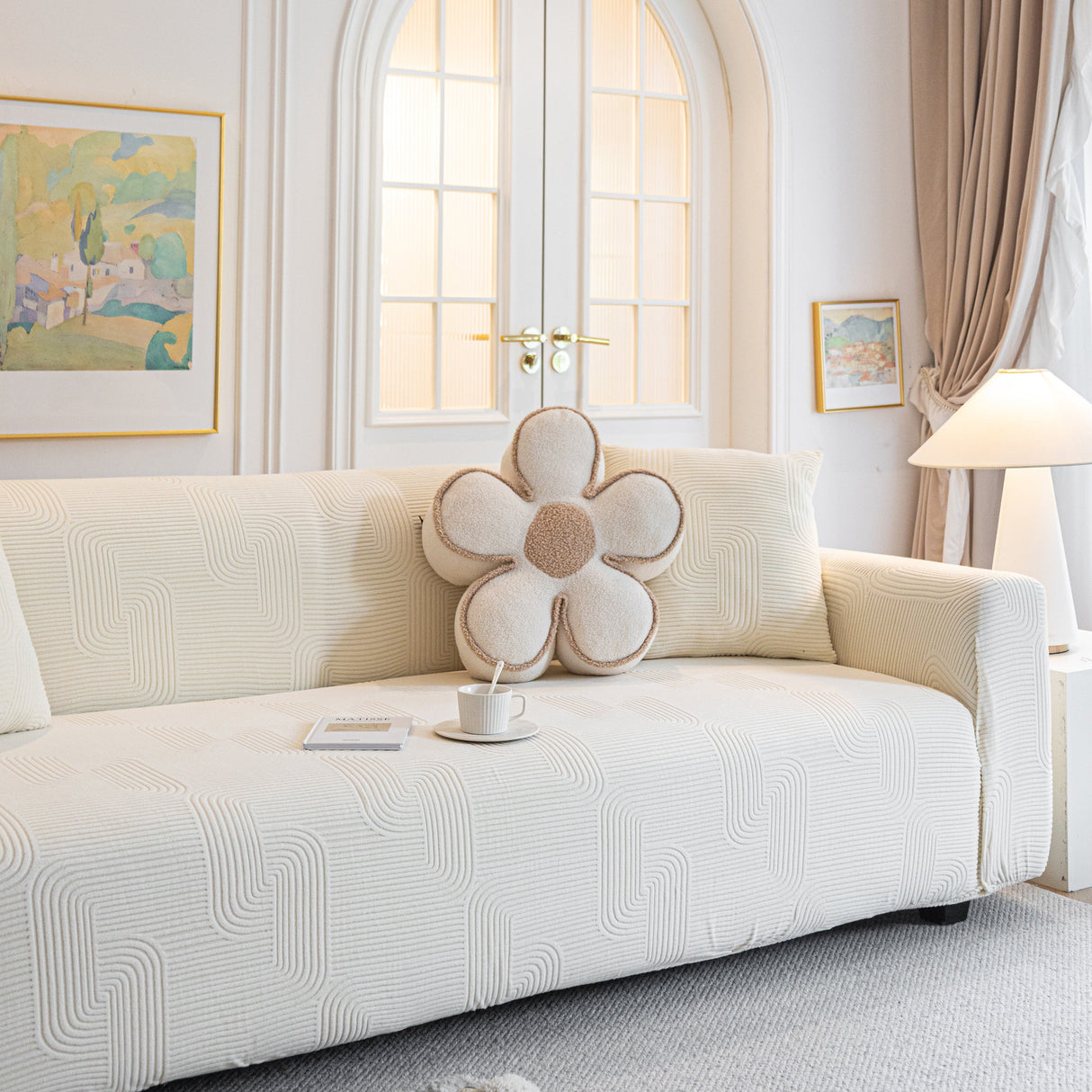 Modern Slipcovers Geometric Textured Stretchable Sofa Cover for Couch with Chaise