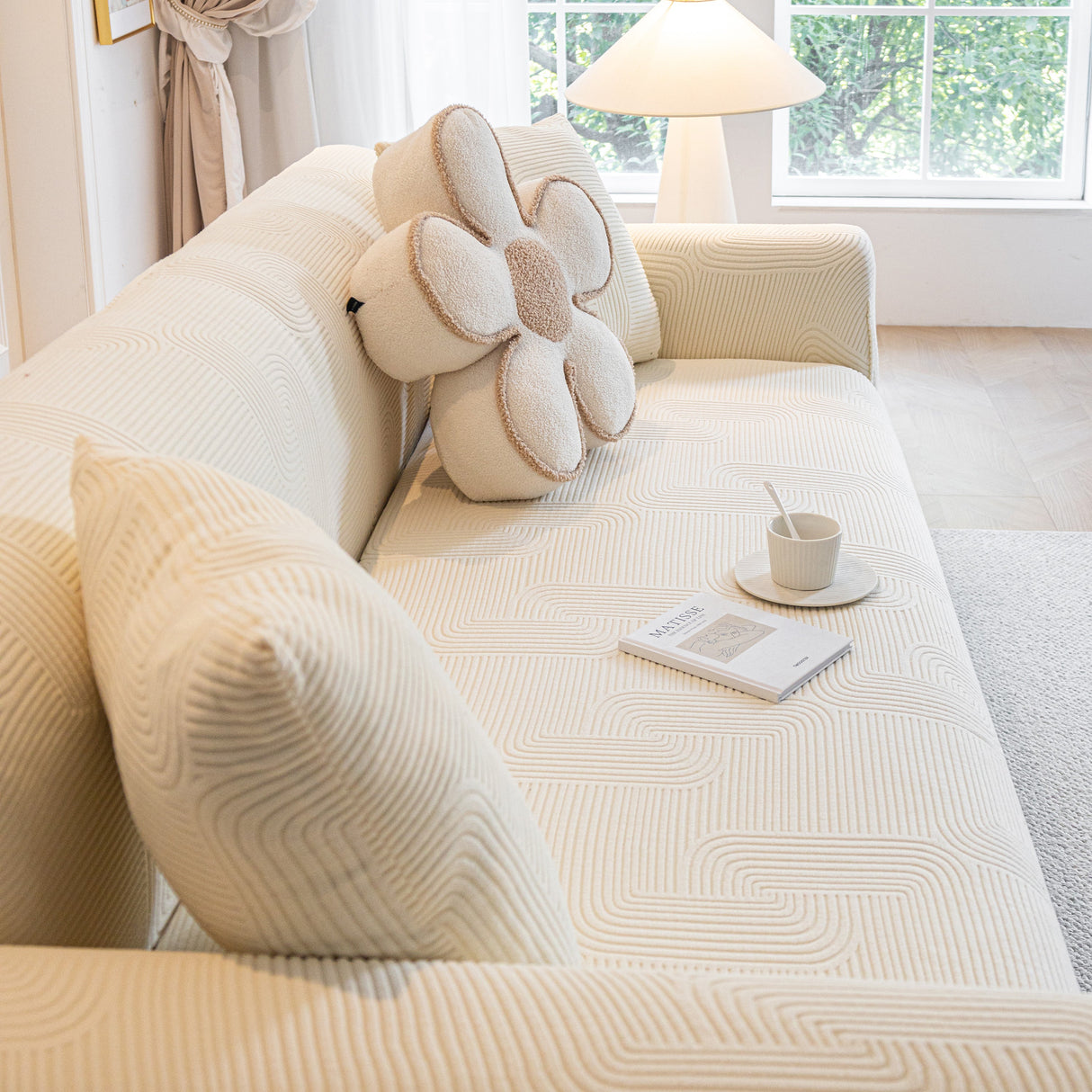 Modern Slipcovers Geometric Textured Stretchable Sofa Cover for Couch with Chaise