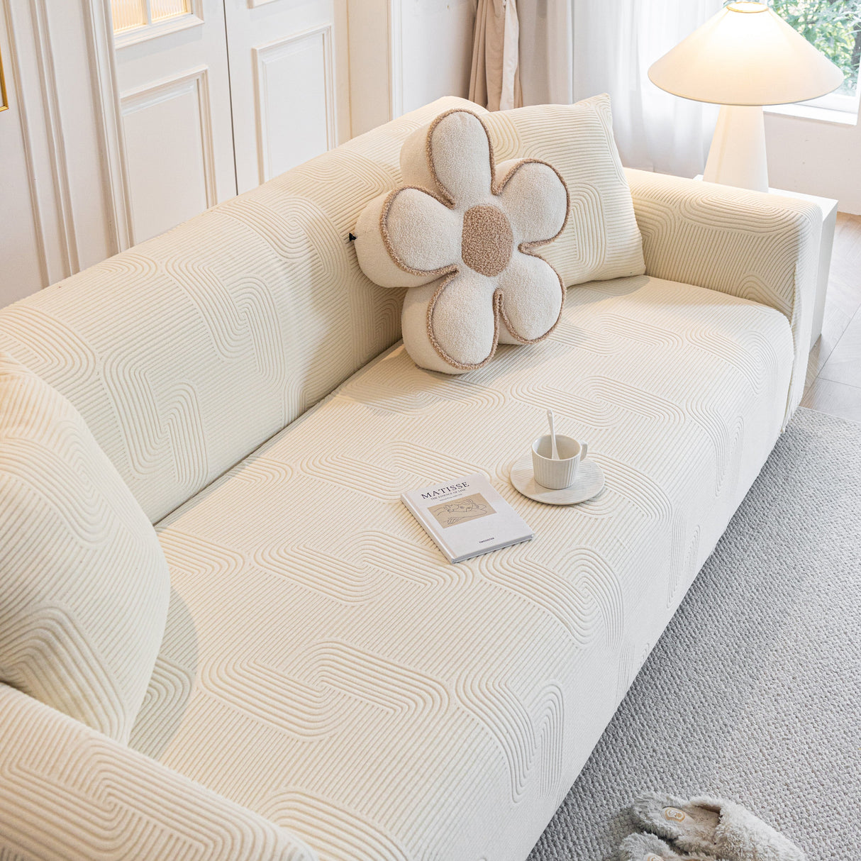 Modern Slipcovers Geometric Textured Stretchable Sofa Cover for Couch with Chaise