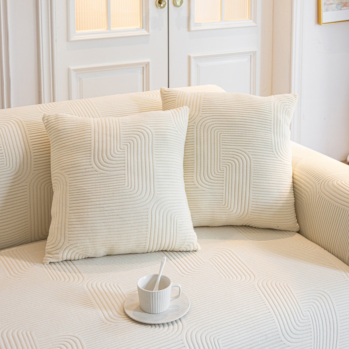 Modern Slipcovers Geometric Textured Stretchable Sofa Cover for Couch with Chaise