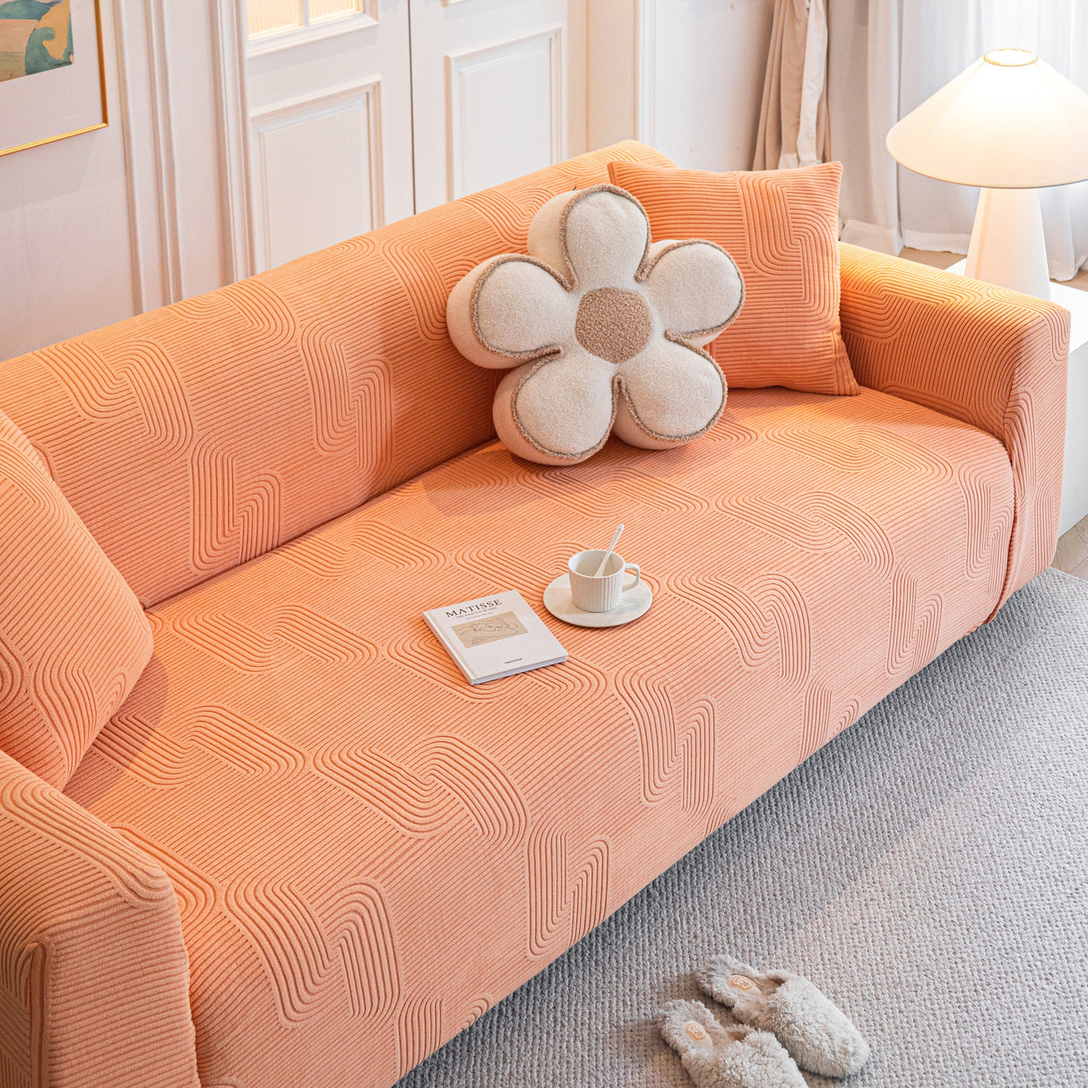 Modern Slipcovers Geometric Textured Stretchable Sofa Cover for Couch with Chaise