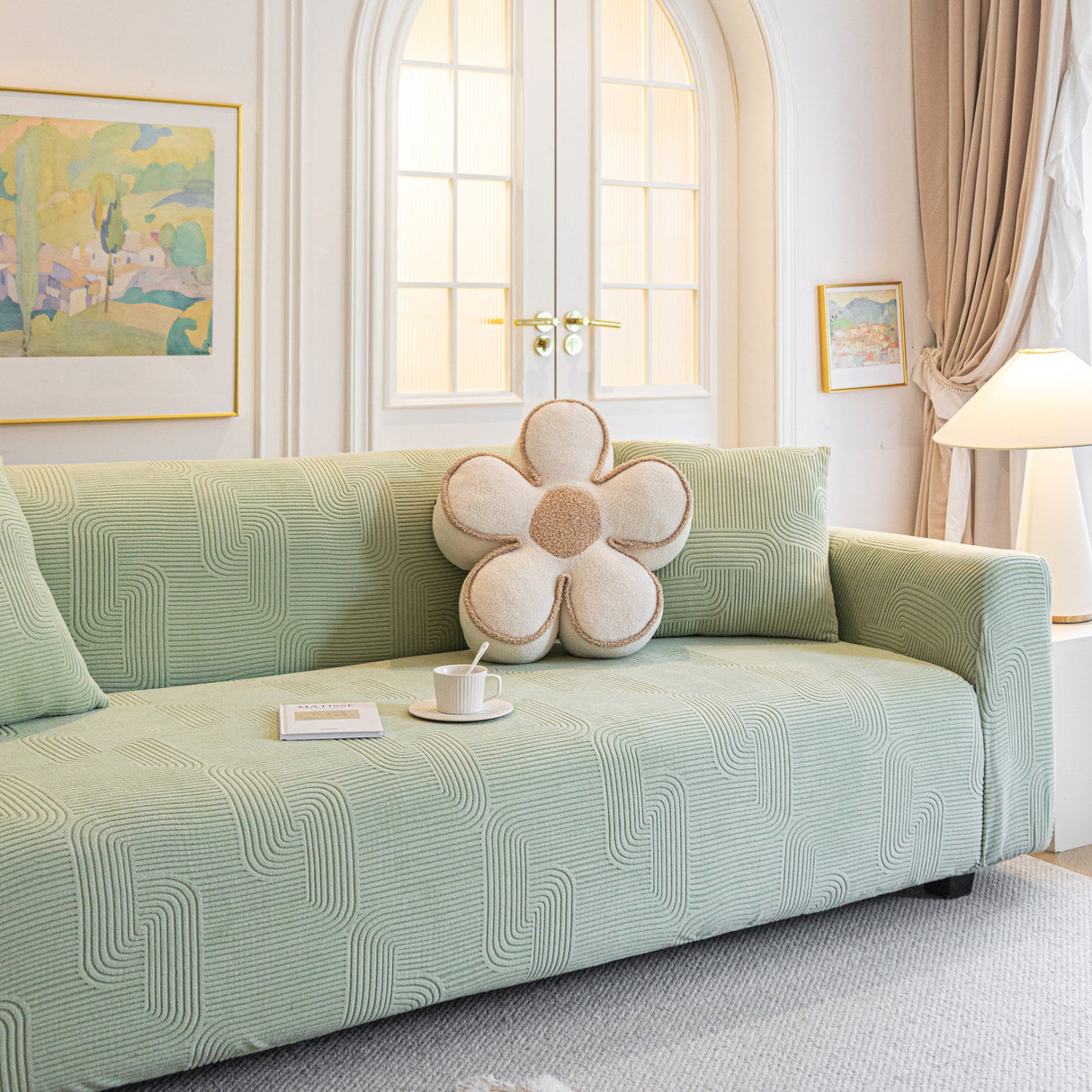 Modern Slipcovers Geometric Textured Stretchable Sofa Cover for Couch with Chaise