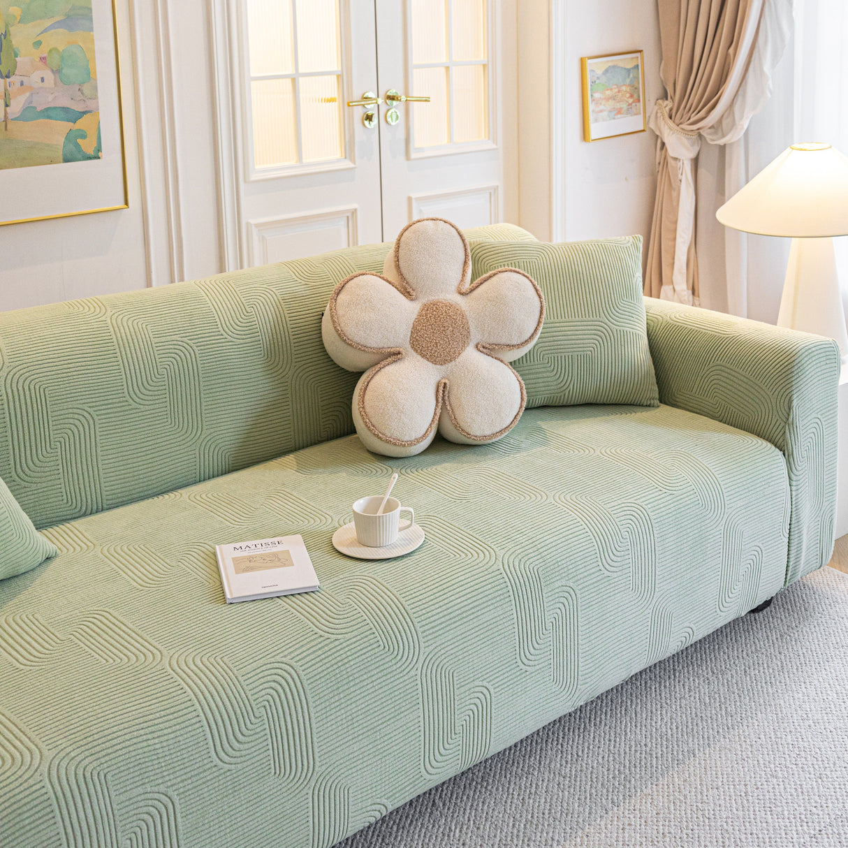 Modern Slipcovers Geometric Textured Stretchable Sofa Cover for Couch with Chaise