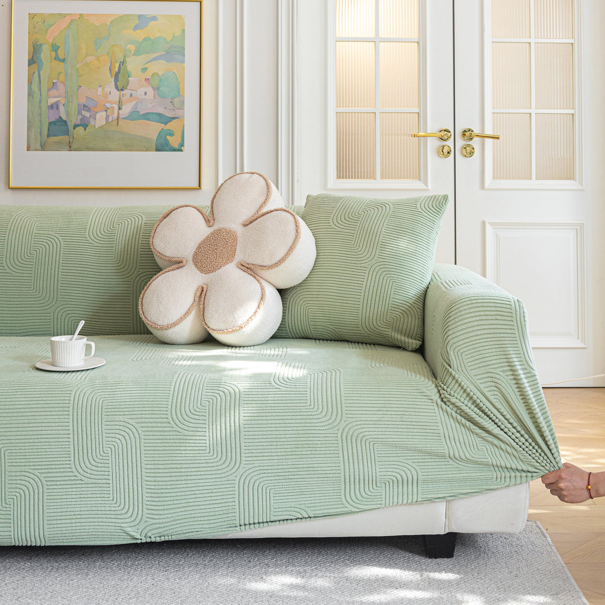 Modern Slipcovers Geometric Textured Stretchable Sofa Cover for Couch with Chaise