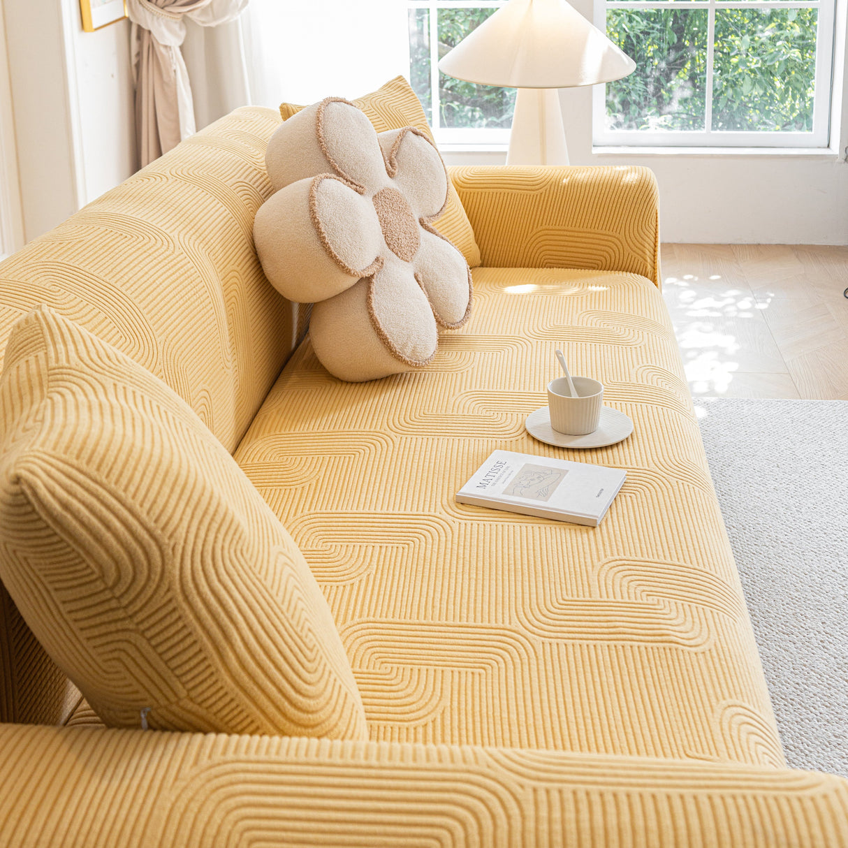 Modern Slipcovers Geometric Textured Stretchable Sofa Cover for Couch with Chaise