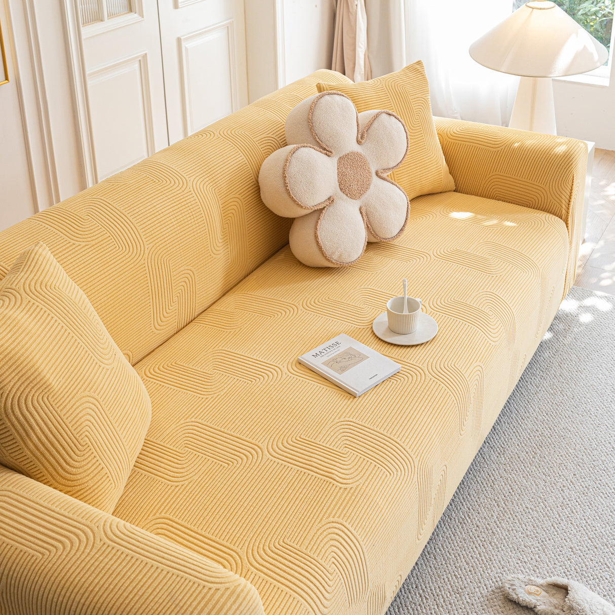 Modern Slipcovers Geometric Textured Stretchable Sofa Cover for Couch with Chaise