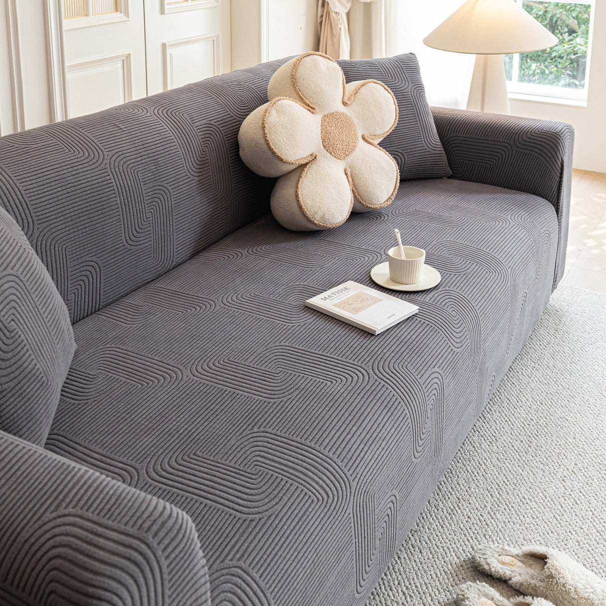 Modern Slipcovers Geometric Textured Stretchable Sofa Cover for Couch with Chaise