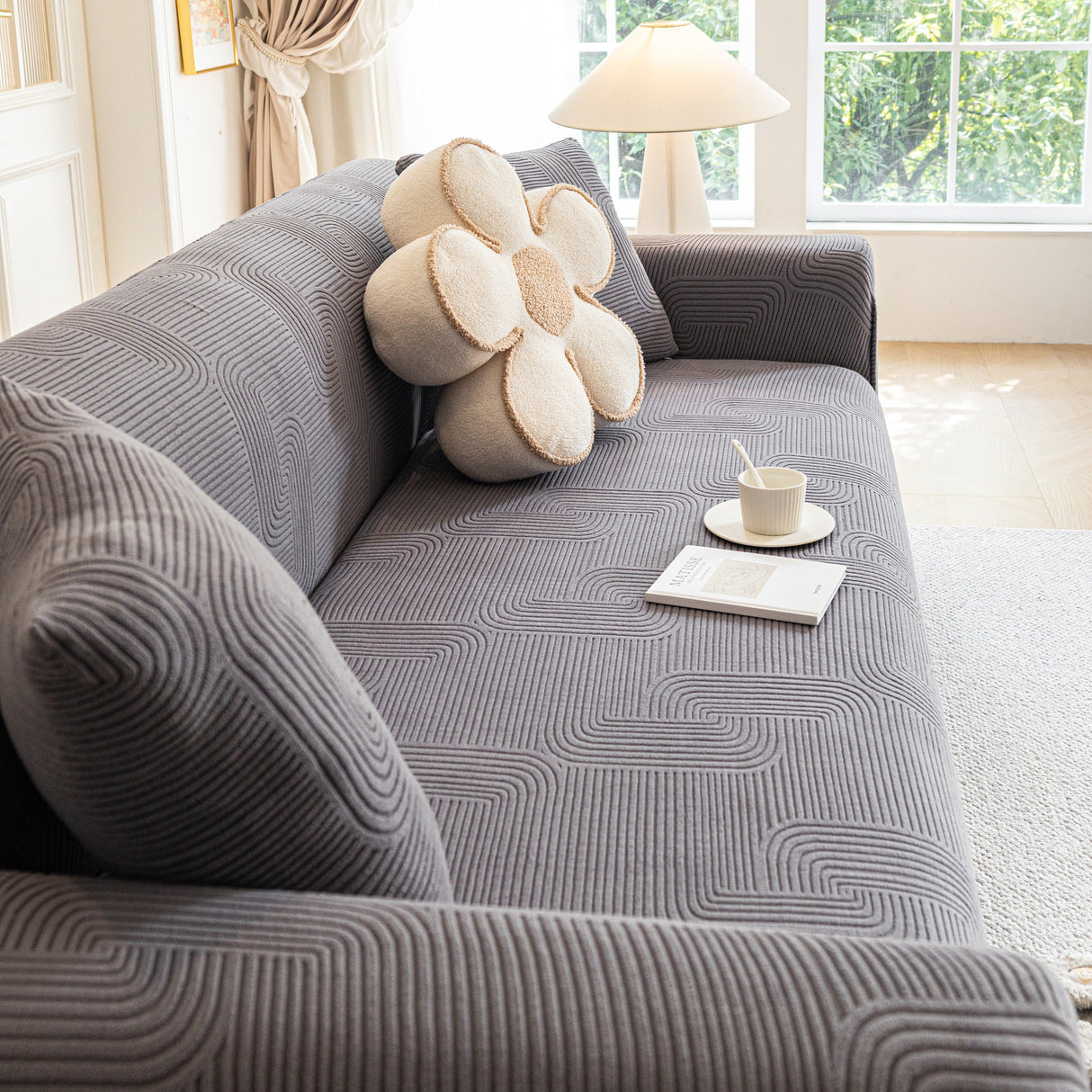 Modern Slipcovers Geometric Textured Stretchable Sofa Cover for Couch with Chaise