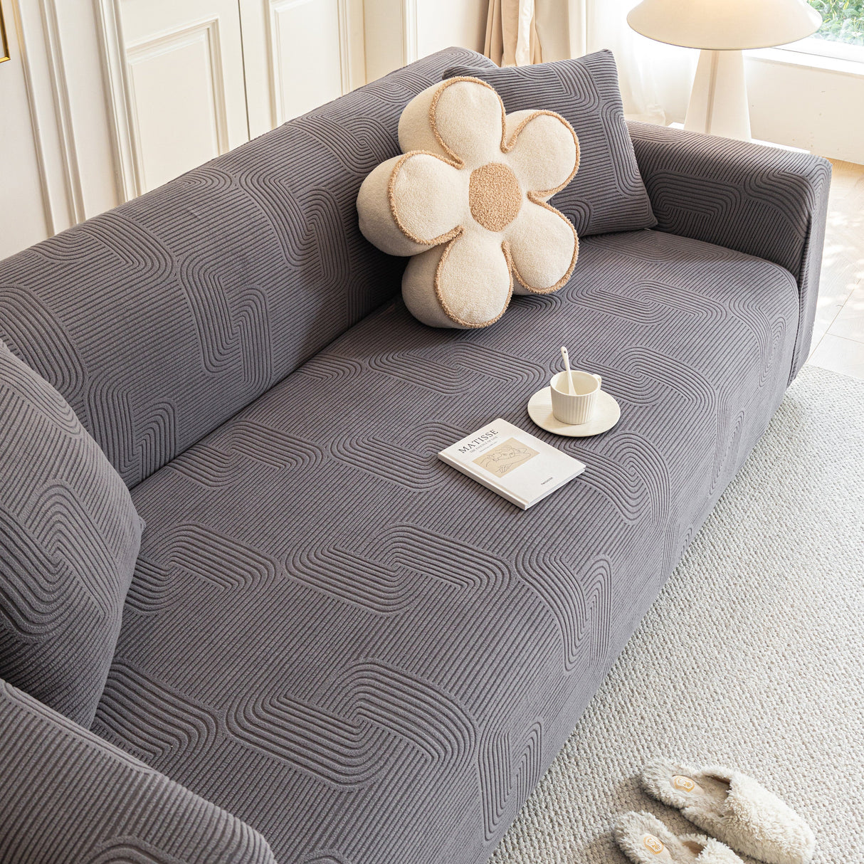 Modern Slipcovers Geometric Textured Stretchable Sofa Cover for Couch with Chaise