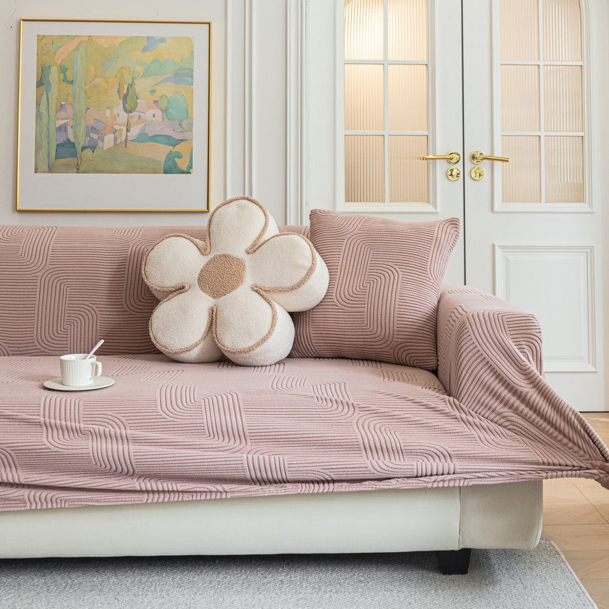 Modern Slipcovers Geometric Textured Stretchable Sofa Cover for Couch with Chaise