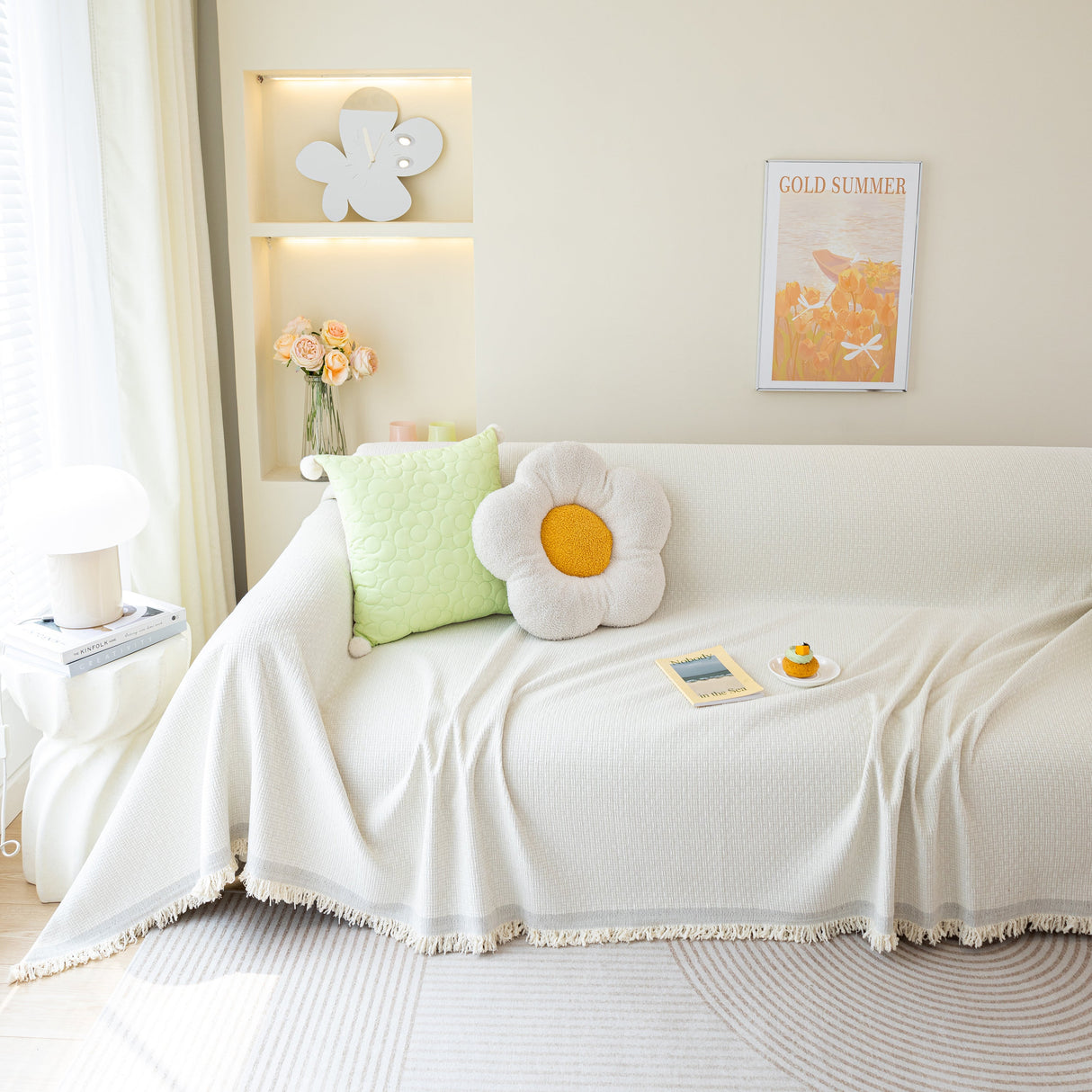 Chenille Large Throw Couch Cover Blanket with Water-Resistant for Futon, Loveseat, and L-Shaped Sofa