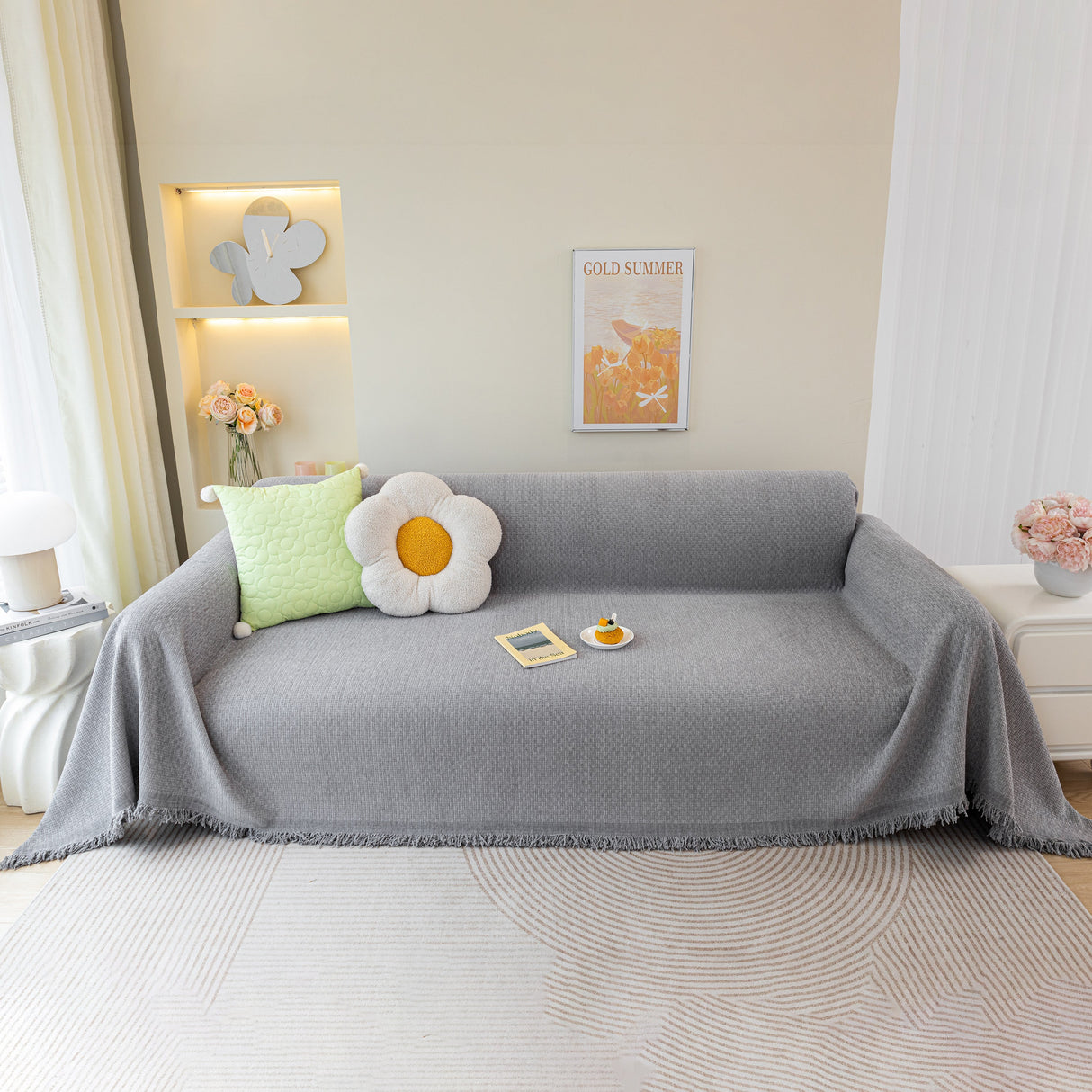 Chenille Large Throw Couch Cover Blanket with Water-Resistant for Futon, Loveseat, and L-Shaped Sofa