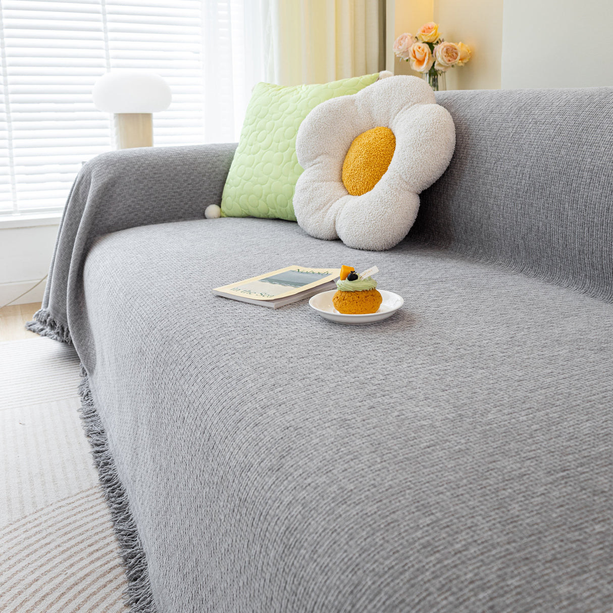 Chenille Large Throw Couch Cover Blanket with Water-Resistant for Futon, Loveseat, and L-Shaped Sofa