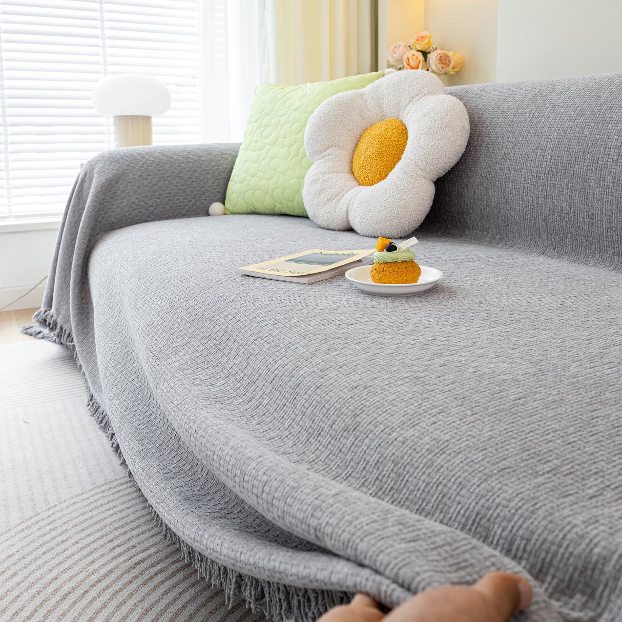 Chenille Large Throw Couch Cover Blanket with Water-Resistant for Futon, Loveseat, and L-Shaped Sofa