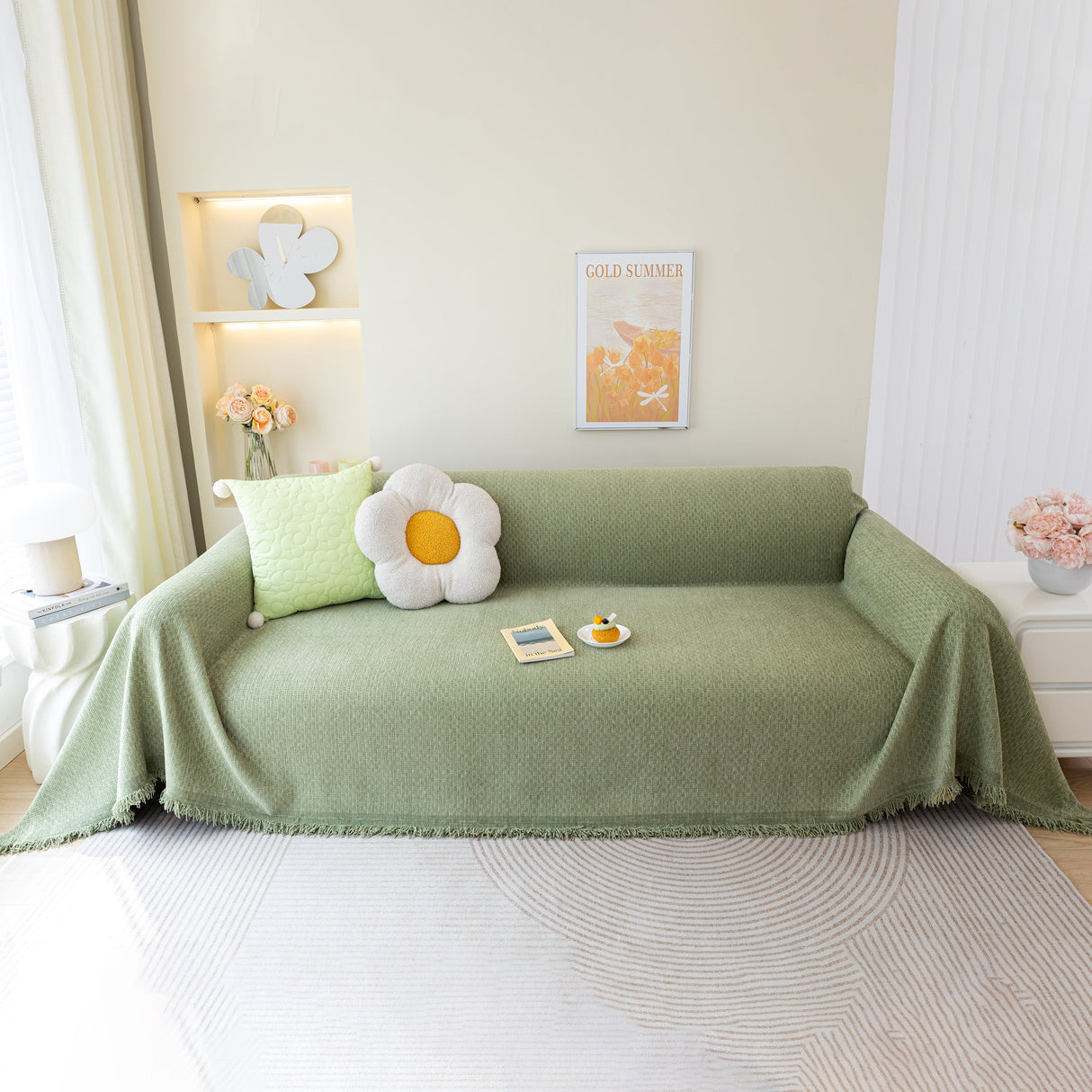 Chenille Large Throw Couch Cover Blanket with Water-Resistant for Futon, Loveseat, and L-Shaped Sofa