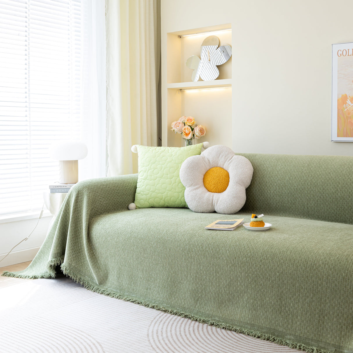 Chenille Large Throw Couch Cover Blanket with Water-Resistant for Futon, Loveseat, and L-Shaped Sofa