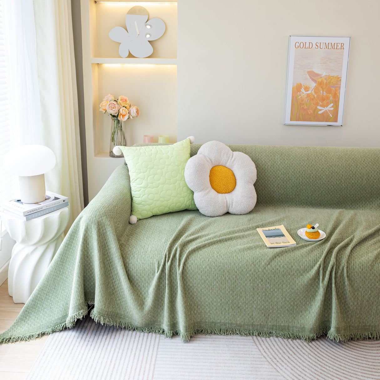 Chenille Large Throw Couch Cover Blanket with Water-Resistant for Futon, Loveseat, and L-Shaped Sofa