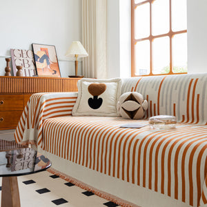 Boho Stripe Sectional Couch Cover Soft Chenille Sofa Slipcovers Blanket on The Sofa for Living Room