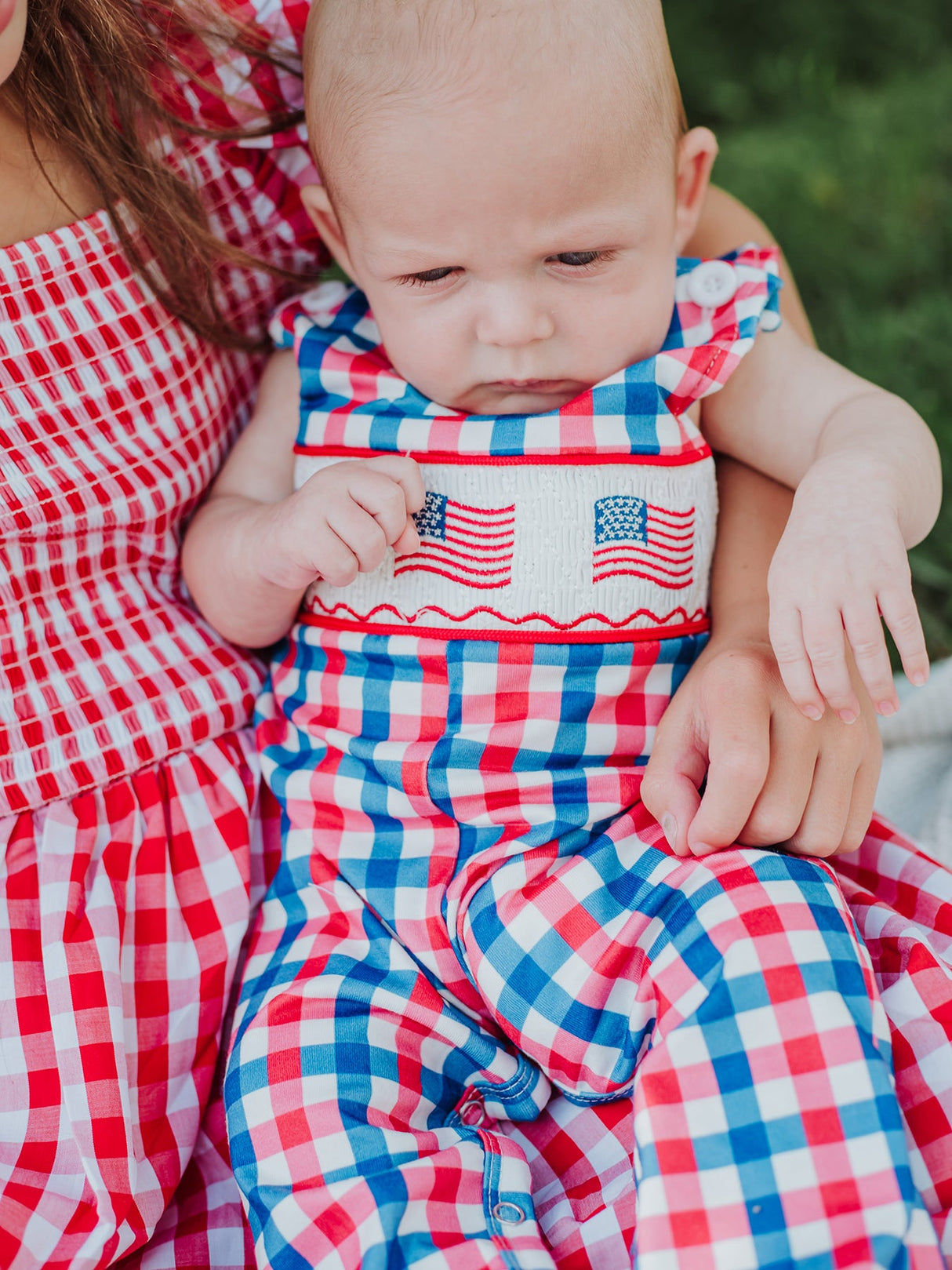 4th of July Plaid Flag Baby Boy Romper