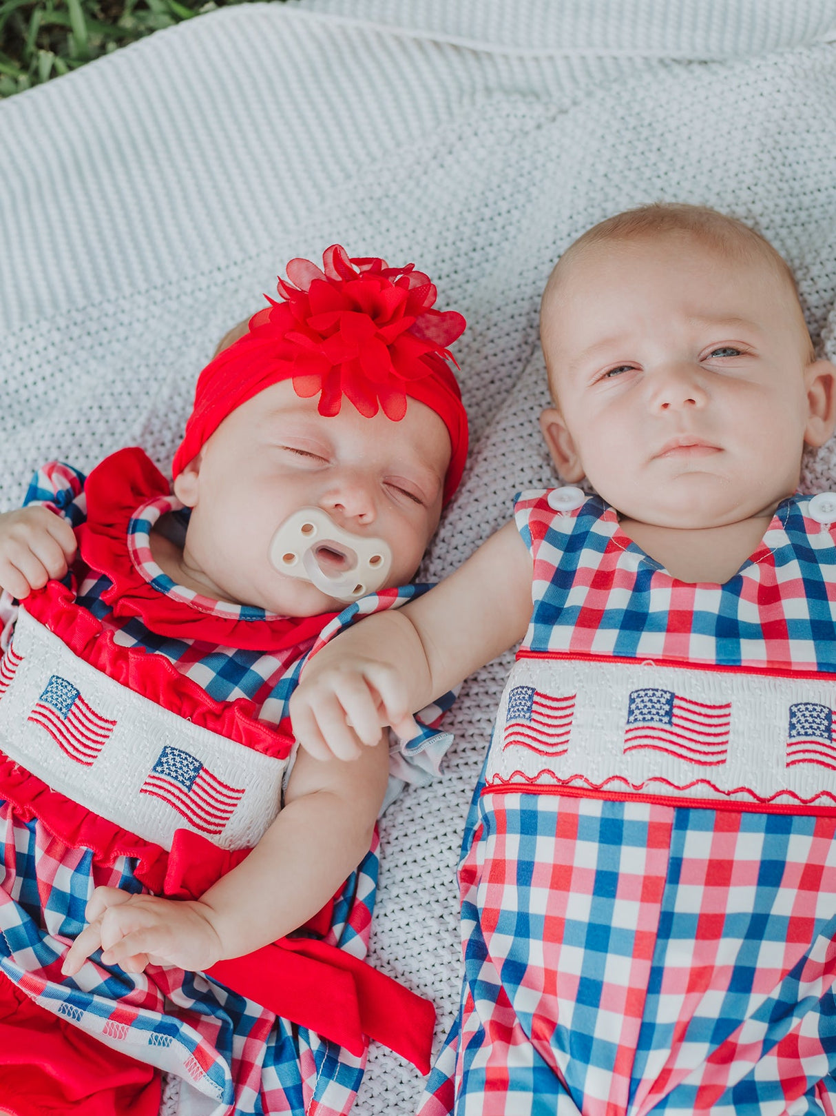 4th of July Plaid Flag Baby Boy Romper