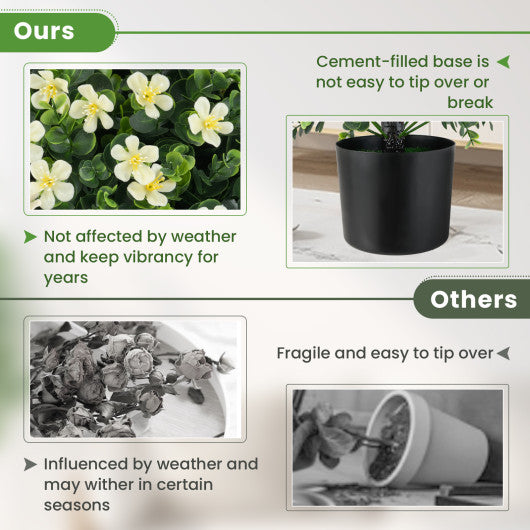 2 Pack Artificial Boxwood Topiary Ball Tree Faux Shrub Bushes with Flowers-White