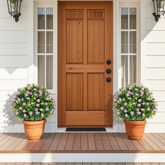 2 Pack Artificial Boxwood Topiary Ball Tree Faux Shrub Bushes with Flowers-Purple