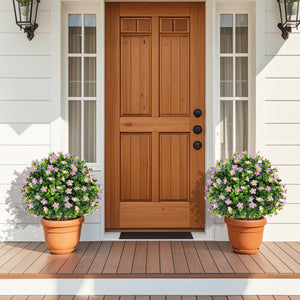 2 Pack Artificial Boxwood Topiary Ball Tree Faux Shrub Bushes with Flowers-Purple