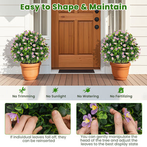 2 Pack Artificial Boxwood Topiary Ball Tree Faux Shrub Bushes with Flowers-Purple