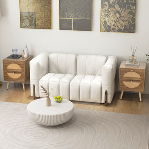 Set of 2 Rattan Nightstand with 2 Drawers and Solid Wood Legs-Natual