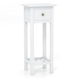 2 Tier Slim Nightstand Bedside Table with Drawer Shelf-Brown