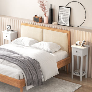 2 Tier Slim Nightstand Bedside Table with Drawer Shelf-Brown