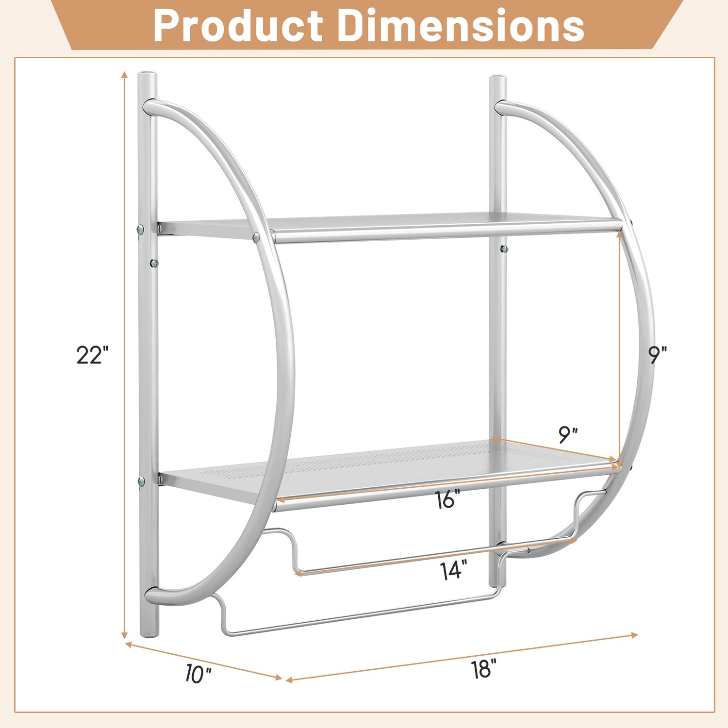 Wall Mounted 2-Tier Bathroom Towel Rack with 2 Towel Bars-Silver