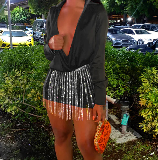 Fashionable Sequin Women's Shirt Dress