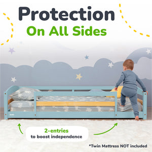 Twin Floor Bed with Safety Guardrails for Kids - Montessori Inspired