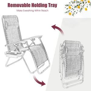 2 Pieces Folding Recliner Zero Gravity Lounge Chair - Beige