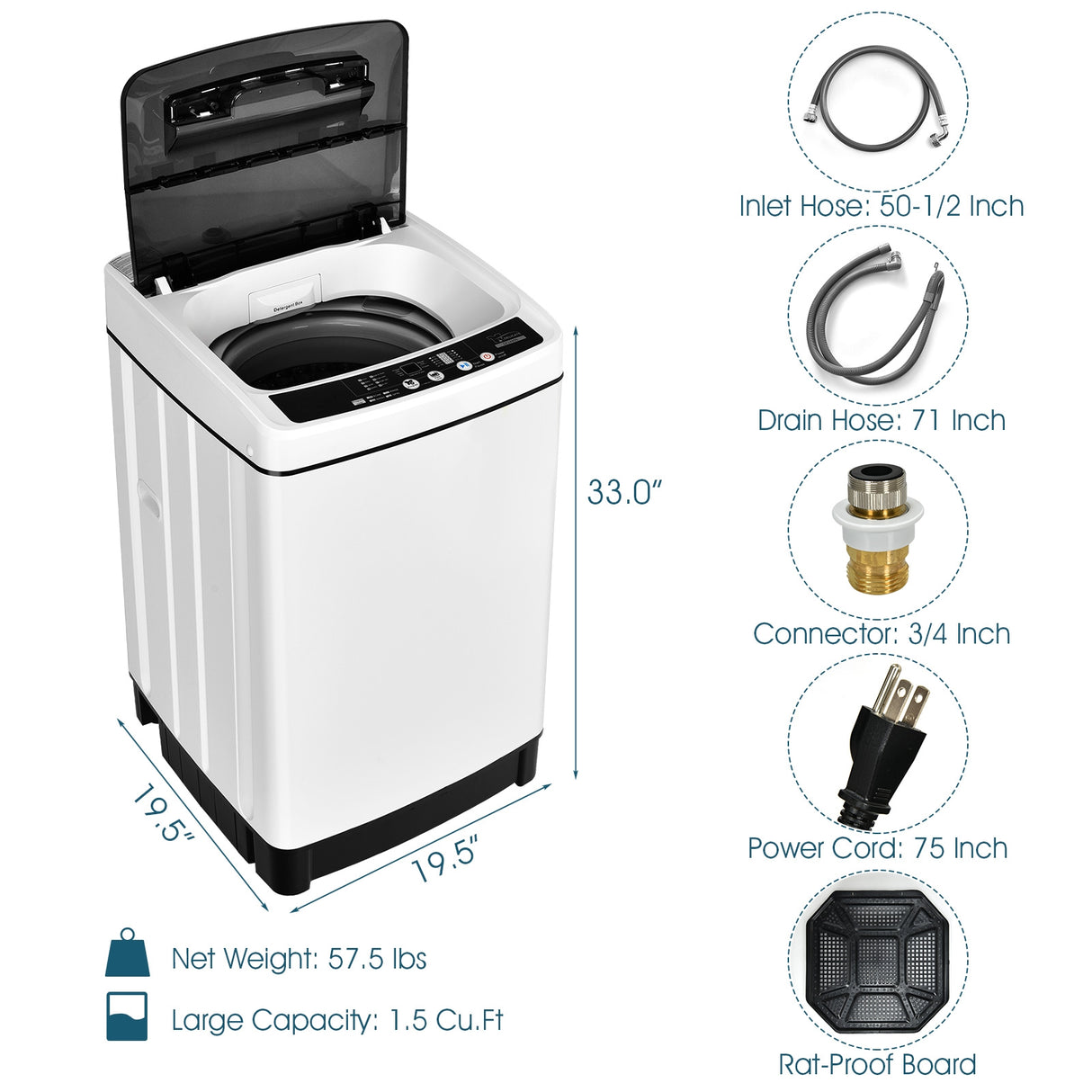 Full-Automatic Washing Machine 1.5 Cubic Feet 11 LBS Washer and Dryer-Gray