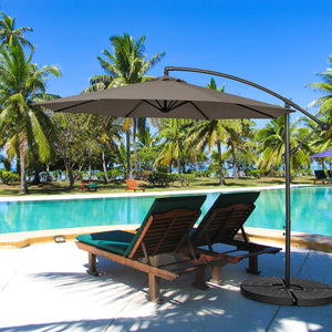 10 Feet Offset Umbrella with 8 Ribs Cantilever and Cross Base-Brown by DirectDeals