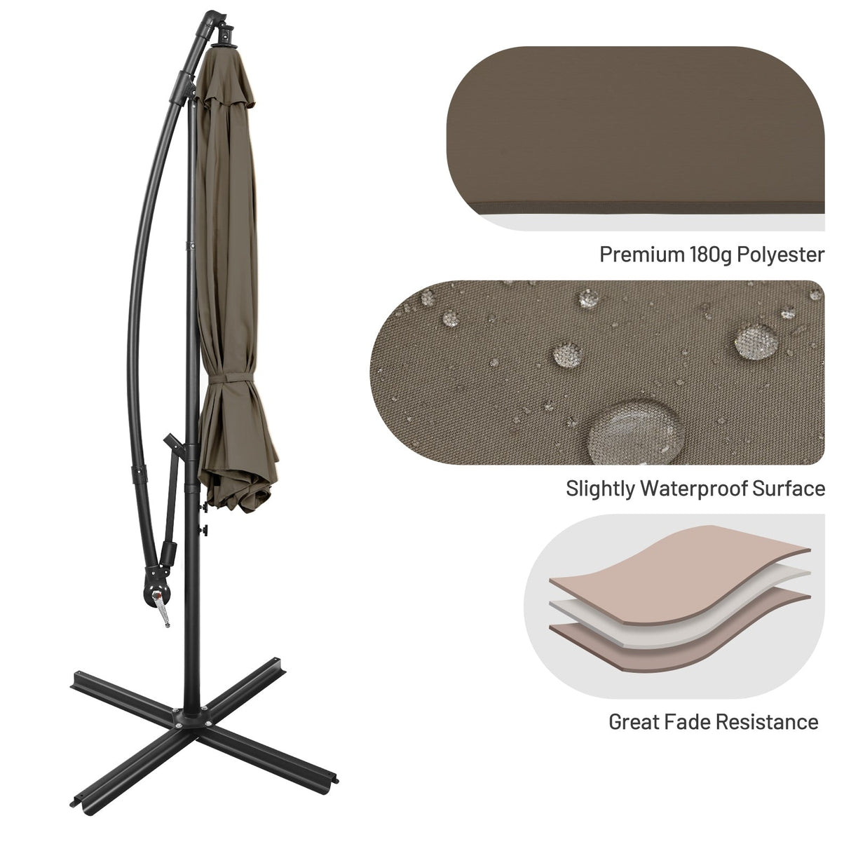 10 Feet Offset Umbrella with 8 Ribs Cantilever and Cross Base-Brown by DirectDeals