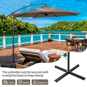 10 Feet Offset Umbrella with 8 Ribs Cantilever and Cross Base-Brown by DirectDeals