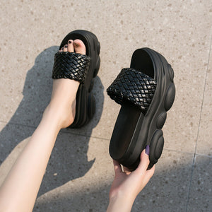High Slippers Women Open Toe Sandals Summer Soft Slipper Indoor Outdoor Beach Shoes Comfort Platform Sandals Open Toe Leather Slippers Lightweight Flip Flops Shoes For Summer