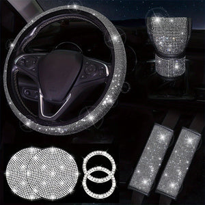 Diamond Set Leather Steering Wheel Cover Rhinestones Steering Wheel Cover With Crystal Breathable Anti-Slip Steering Wheel Protector Diamond Sparkling Car Steering Wheel Protector Vehicle Car Bling Steering Wheel Cover for Women Girls