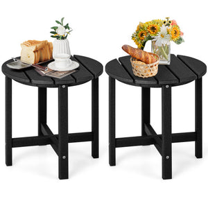 Set of 2 18 Inch Round Weather-Resistant Adirondack Side Tables-Black