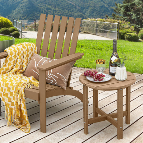 Set of 2 18 Inch Round Weather-Resistant Adirondack Side Tables-Brown