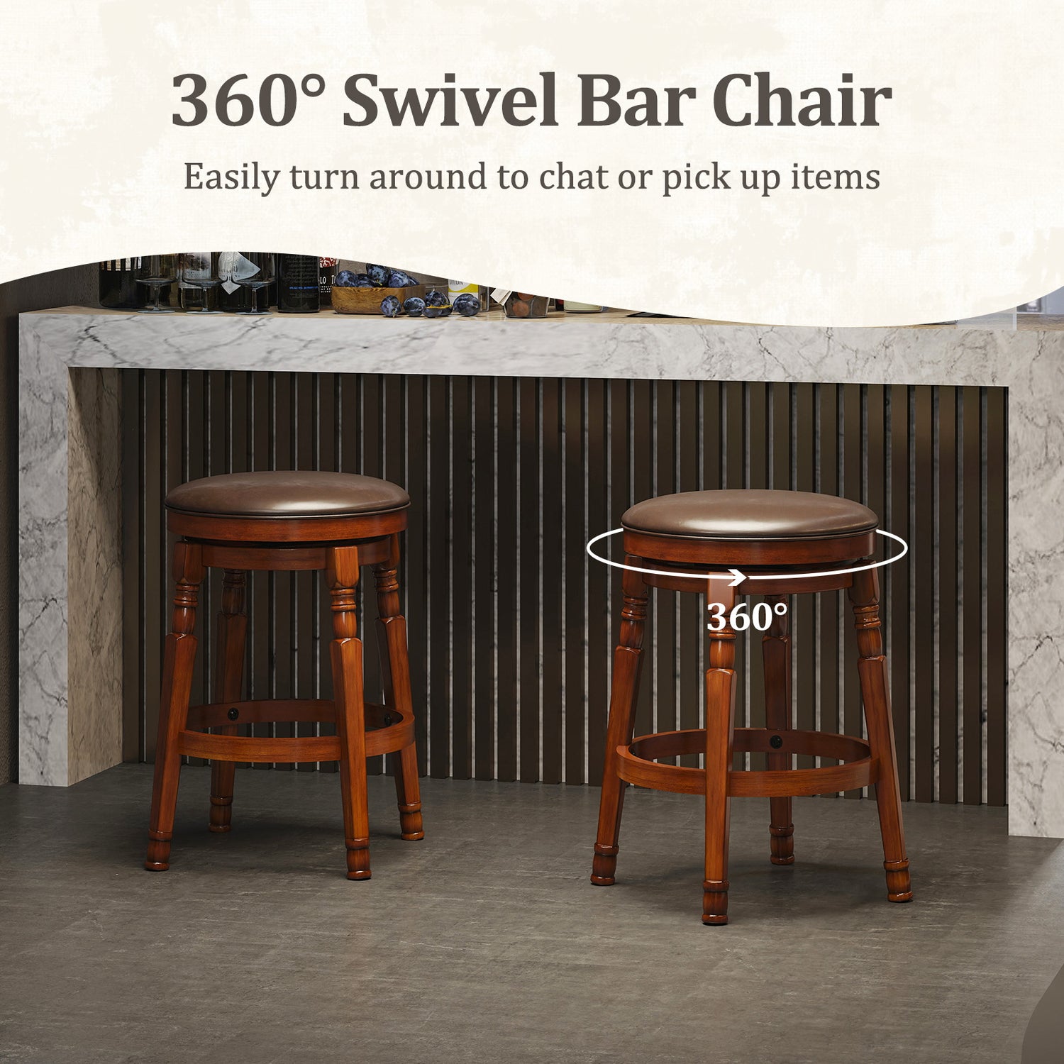 Set of 2 24-Inch Swivel Leather Padded Bar Dining Stools