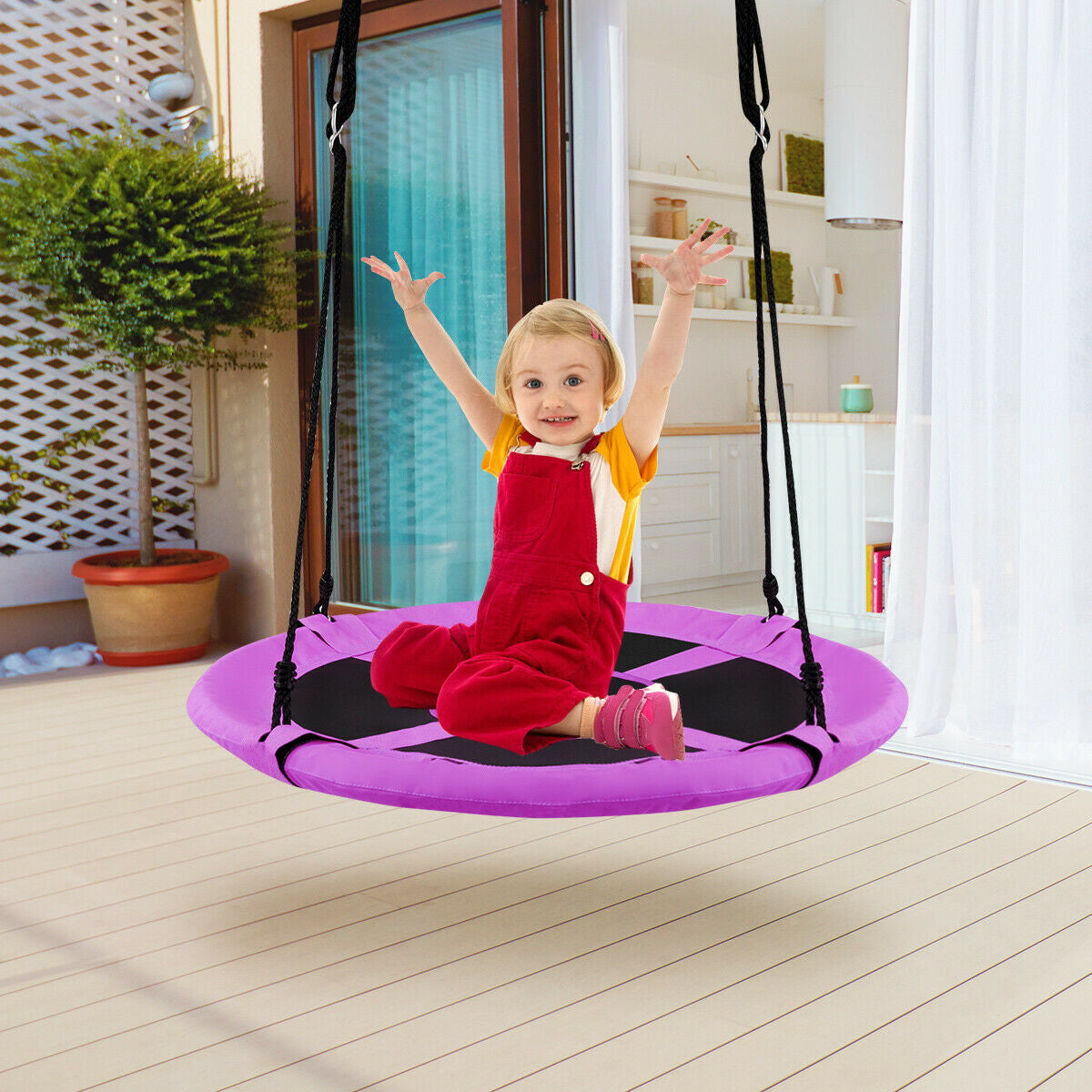 40 Inch Flying Saucer Tree Swing Indoor Outdoor Play Set-Blue