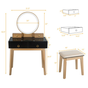 Set 3 Makeup Vanity Table Color Lighting Jewelry Divider Dressing Table-White