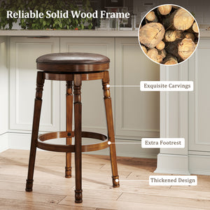 Set of 2 24-Inch Swivel Leather Padded Bar Dining Stools