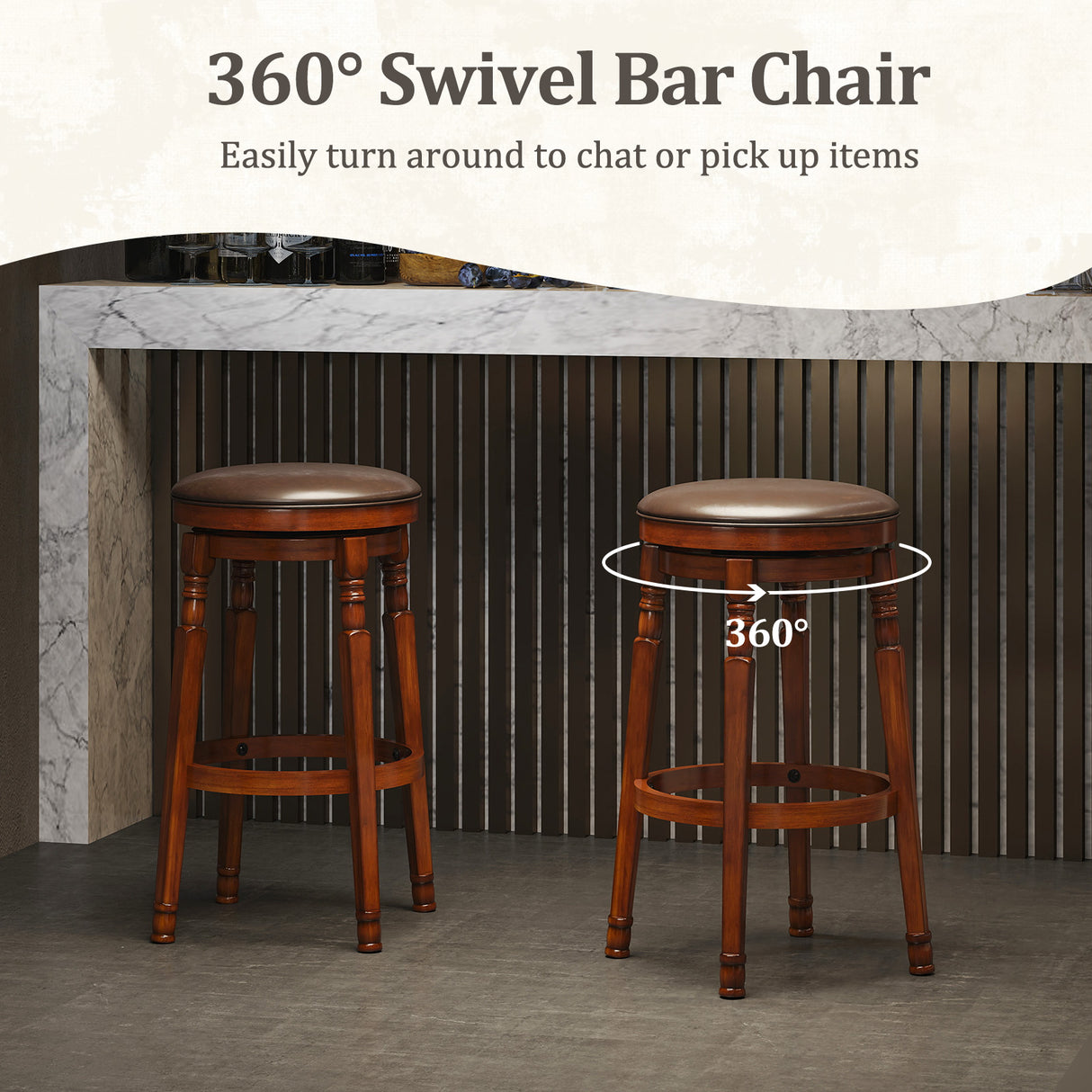 Set of 2 24-Inch Swivel Leather Padded Bar Dining Stools
