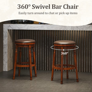 Set of 2 24-Inch Swivel Leather Padded Bar Dining Stools